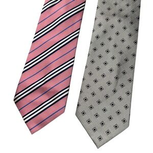 Bruno Piattelli Tie Mens Pink Stripe Gray Pure Silk Handmade Neckties LOT OF 2